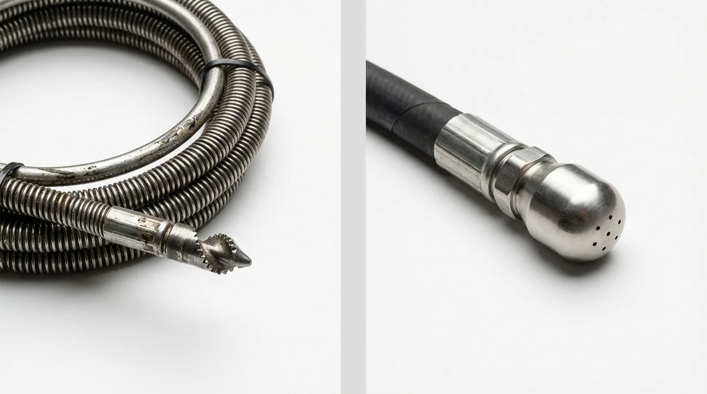 Drain snake cable and hydro jetting nozzle used for drain cleaning in Arabi, LA