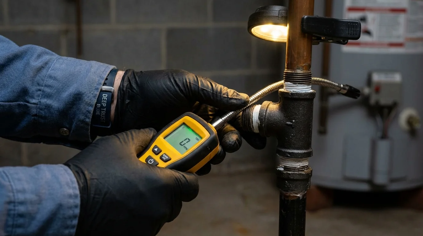 Gas leak detection with electronic sniffer by Johns Plumbing LLC in Arabi