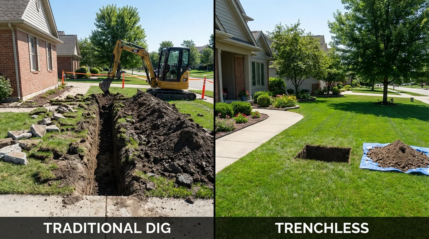 Trenchless sewer repair with minimal yard damage versus traditional excavation in Arabi, LA